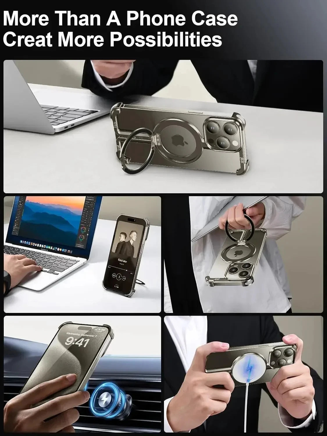 Metal Frame Magsafe Phone Case for iPhone 16 15 14 13 Pro Max Wireless Charging Aluminum Alloy Frameless Holder Shockproof Cover