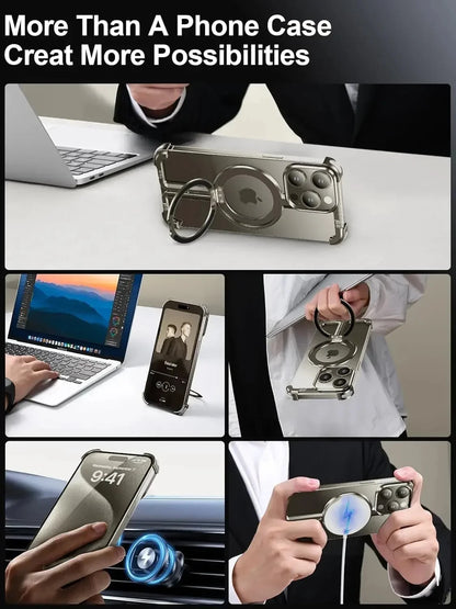 Metal Frame Magsafe Phone Case for iPhone 16 15 14 13 Pro Max Wireless Charging Aluminum Alloy Frameless Holder Shockproof Cover