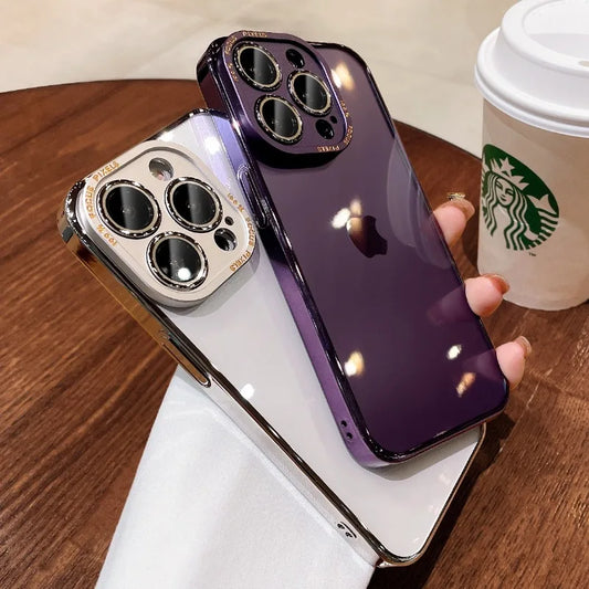 For iPhone 15 Pro Max Luxury Case Metal Camera Protection Transparent Armor Phone Cases for iPhone 12 13 14 Pro Max 14 Pro Plus