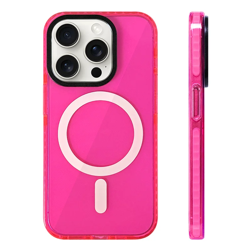 Transparent Neon Color MagSafe Phone Case for iPhone 16 15 Pro Max 14Pro 13 14 12 Wireless Charging Soft Silicone Bumper Cover - Caseverse