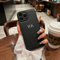 Personalized Case For iPhone 16 15 14 13 12 11 Pro Max Custom Name initials Leather Cover For iPhone 16 Pro Max Silver Letters