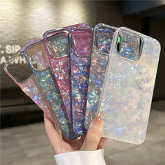Luxury Bling Glitter Dream Shell Marble Pattern Phone Case For iPhone 16 15 11 12 13 14 Pro Max XR XS X 7 8 Plus Hard PC Cover