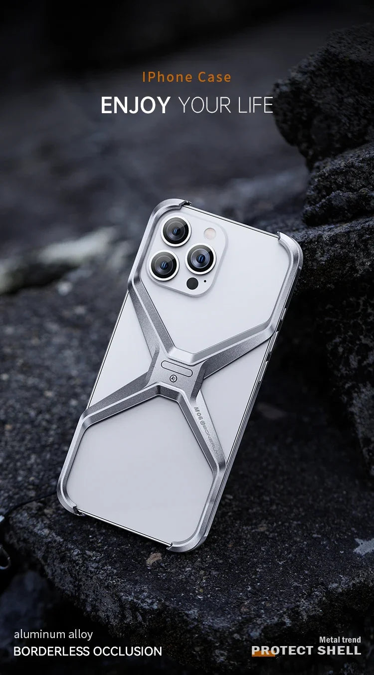 Metal Rimless Phone Case For iPhone 13 14 15 Pro Max Aluminum Removable Heat Dissipation Armor Phone Cover For IPHON 15 Promax