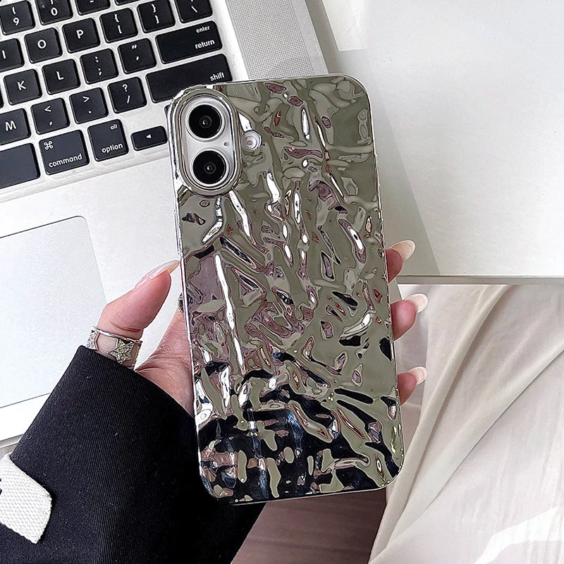 Stylish Metal Color Silver Meteorite Texture Case For iPhone 16 Pro Max 15 14 13 12 11 16 plus Soft TPU Anti-knock Cover