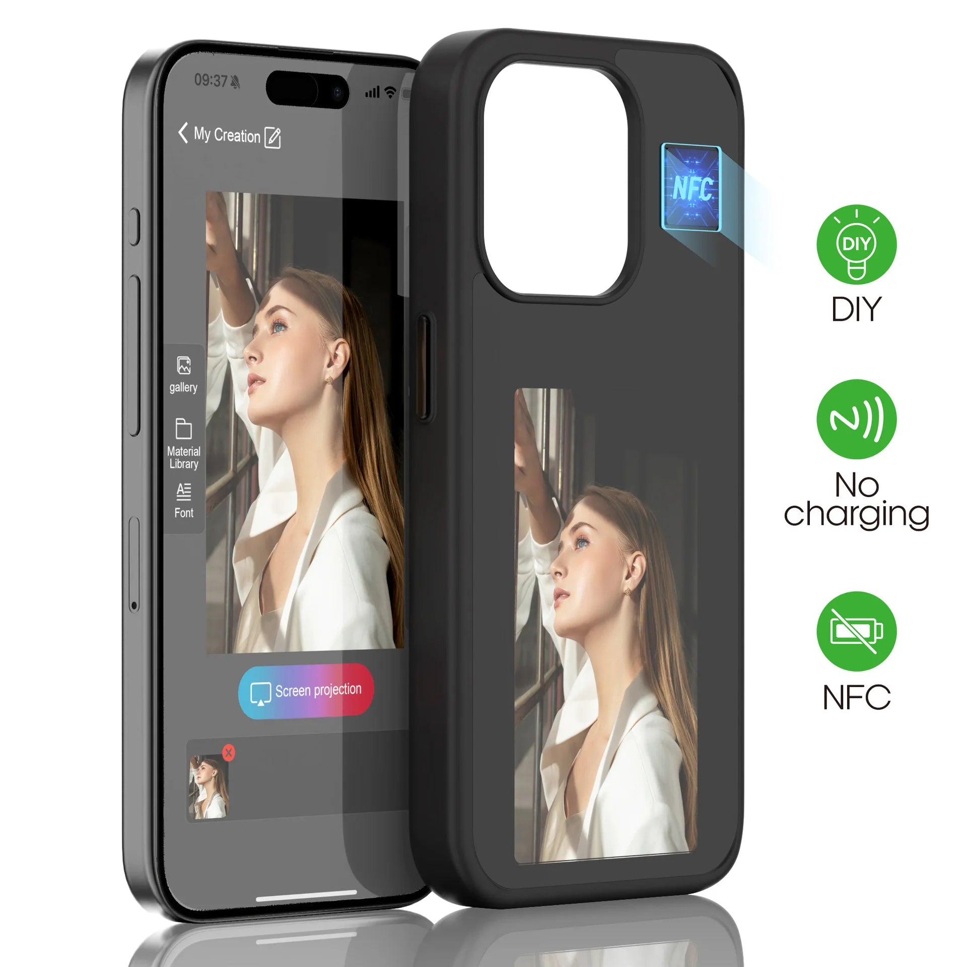 NFC Function Smart Phone Cases For iphone 16 15 14 13 Pro Max ink Screen DIY Wireless Transmission Screen Projection Phone Case - Caseverse