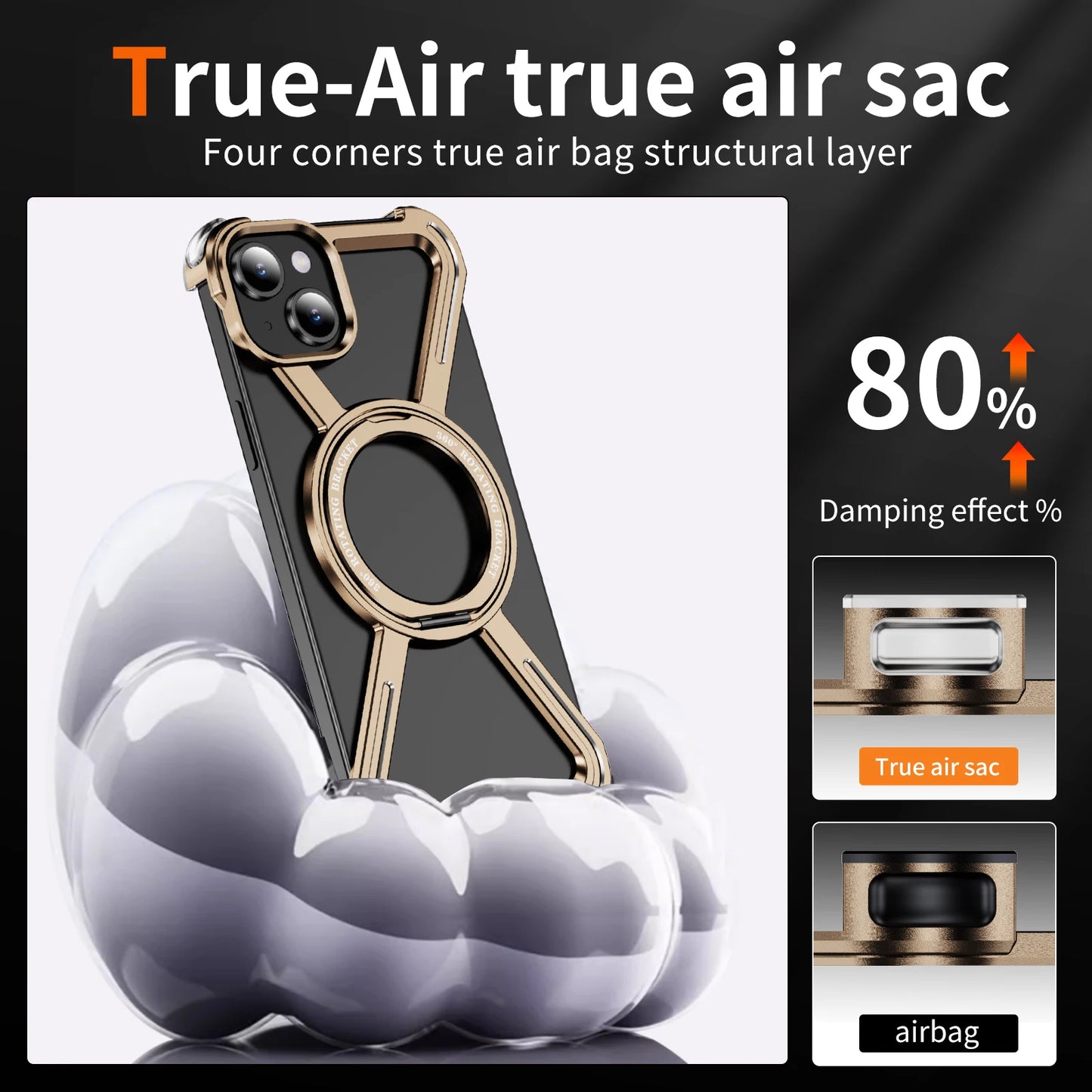 Titanium Metal Phone Case for iPhone 13 15 14 16 ProMax 16 15Pro Protective Cover Bumper w/ 360° Rotation Holder Shockproof Sase