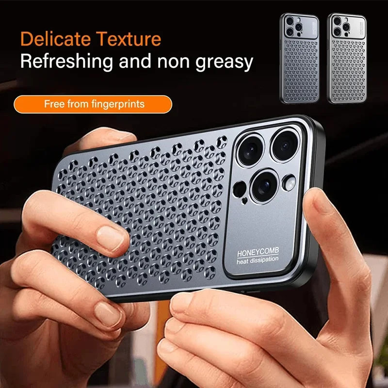 Aluminum Alloy Phone Case For iPhone 16 Pro Max 15 14 13 Metal Breathable Back Cover