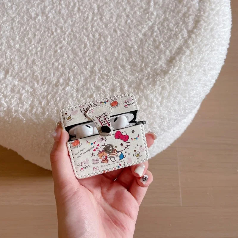 Sutiable for AirPods Pro 2 Premium Leather Earphone Cases with Leather Strap Anti-lost Anti-fall Cartoon Cute AirPods 1 2 3 Case