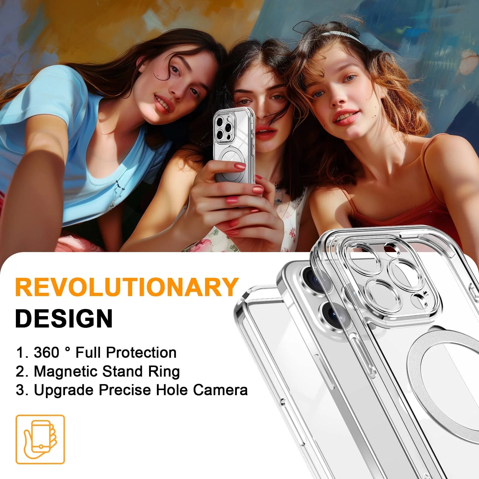Case for iPhone 16/15/14/13 Pro Max 16 15 14 Plus, Built-in PET Screen Protector with Ring Holder Kickstand, Full Body Cover - Caseverse