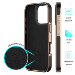 Women'S Faux Leather Phone Case with Argyle Embroidery - Elegant Metal Frame, Shock-Resistant Stylish Cover for Iphone 16 Pro Ma