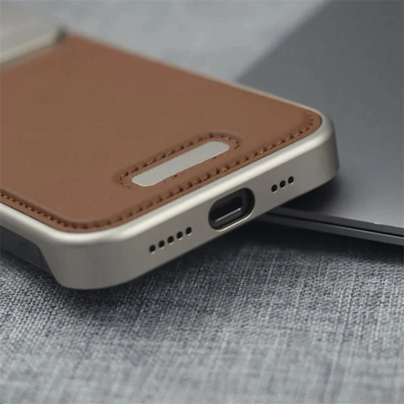 Aluminum Alloy Leather Magnetic Phone Case For iPhone 16 16pro 15 14 Pro Max Wireless Charging Metal Frameless Shockproof Cover