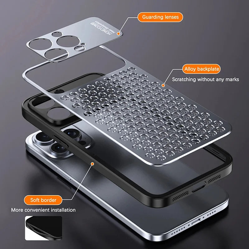 Aluminum Alloy Phone Case For iPhone 16 Pro Max 15 14 13 Metal Breathable Back Cover