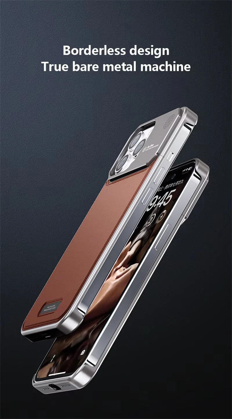 Luxury Leather Metal Integrated Phone Case For IPhone 16 Pro 15 14 13 ProMax Push-Pull Installation With Aromatherapy Back Cover