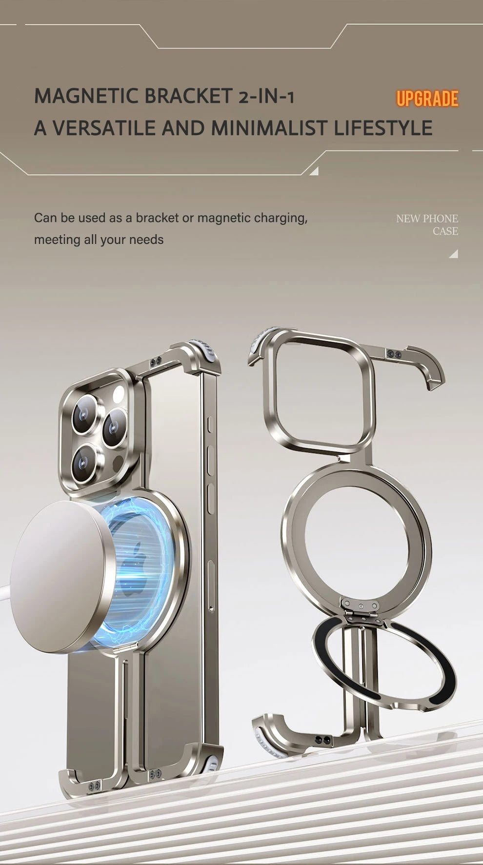 Luxury Magsafe Magnetic Metal Rimless Stand Phone Case For iPhone 16 15 14 13 Pro Max Plus Aluminum Alloy Shockproof Metal Cover