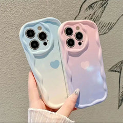 Gradient Love Heart Wavy Phone Case For IPhone 16 15 Pro Max 14 11 13 12 Mini XR 8 7 Plus X XS SE 2022 Clear Soft Silicone Cover