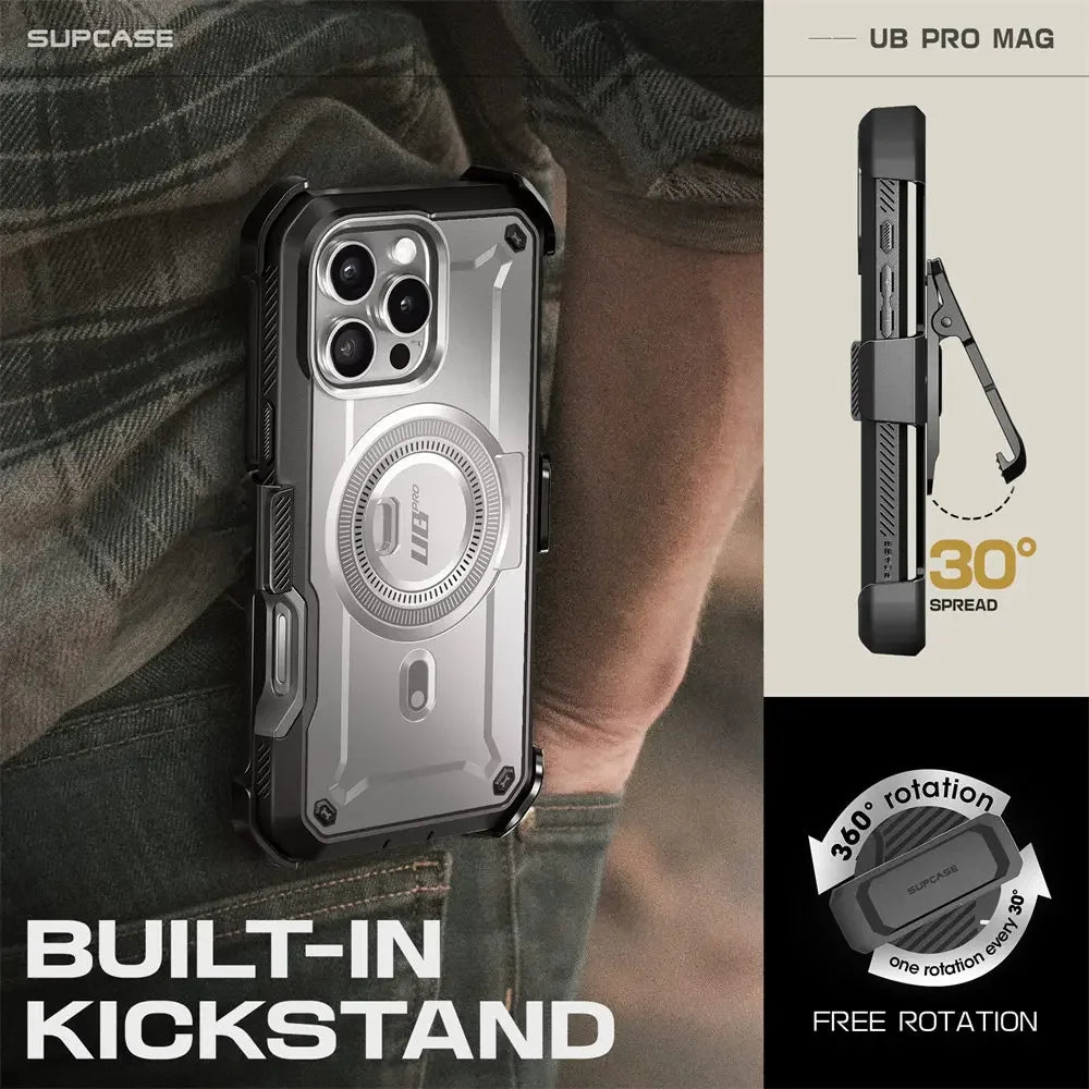 For iPhone 16 Pro Max Case 6.9“ 2024 SUPCASE UB Pro Mag Full Body Rugged Phone Case with Built-in Screen Protector Belt-Clip - Caseverse