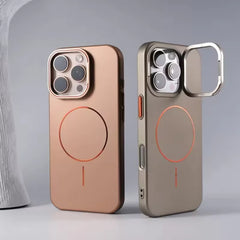 Stylish Camera Lens Holder Magnetic Magsafe Phone Case for IPhone 16 15 14 Pro Max Wireless Charging Matte Shockproof Hard Cover