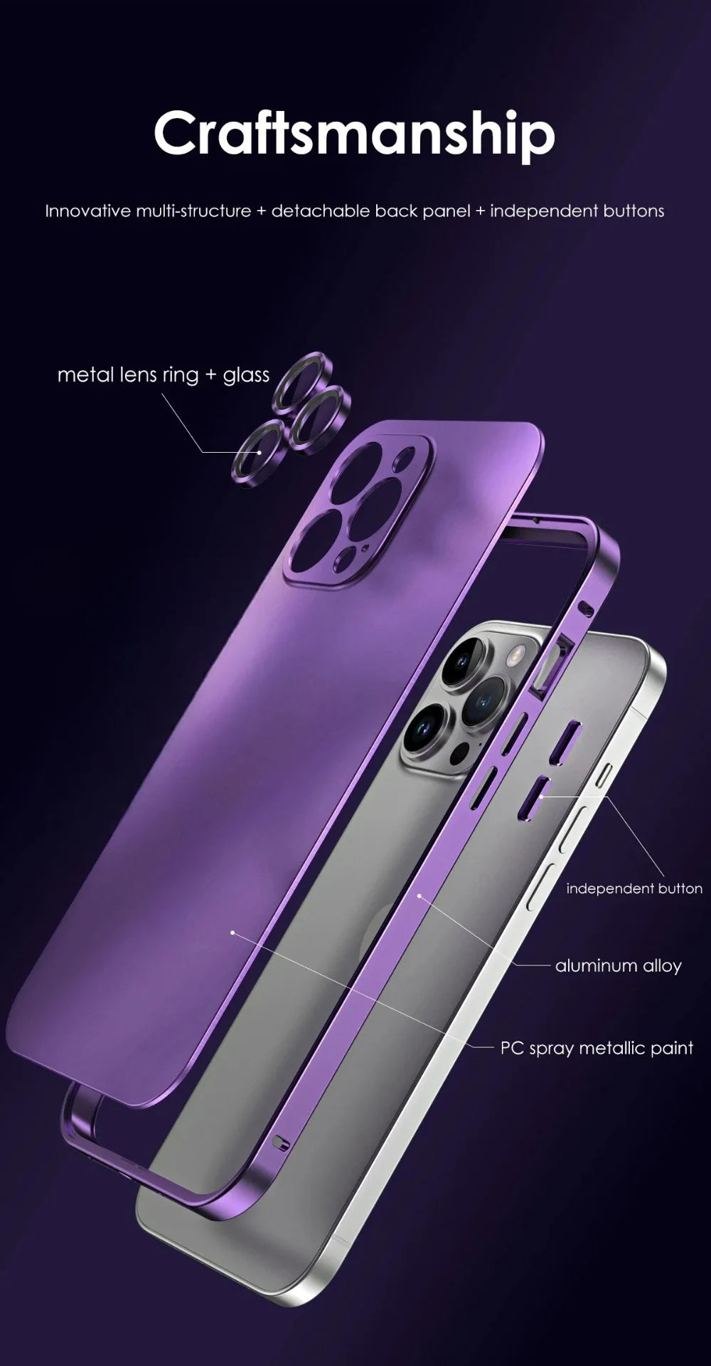 Luxury Aluminum Metal Frame Phone Case For iPhone 16 15 14 13 12 Pro Max Plus Camera Lens Glass Protect Shockproof PC Back Cover