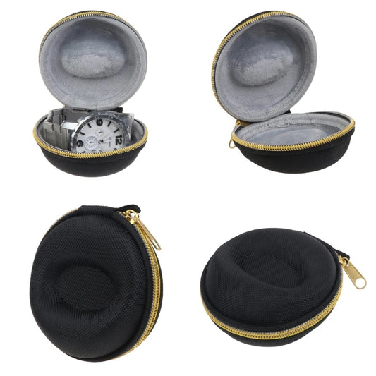 Travel Watch Case,Single Watch Box with Zipper for Storage, Cushioned Round Portable Watch Case for Wristwatches