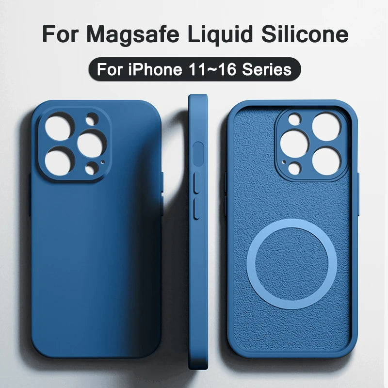 Original Magnetic Liquid Silicone Phone Cases For iPhone 16 15 14 13 12 11 Pro Max Magsafe Case Wireless Charge Shockproof Cover
