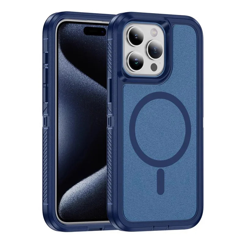 Matte Anti-slip Rugged Armor magnetic phone case for iPhone 15 14 13 12 11 Pro Max magsafe charging shockproof Hybrid hard cover - Caseverse
