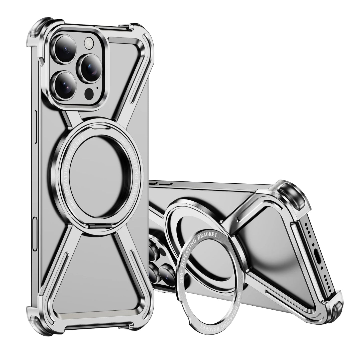 Aluminum Alloy Military armor Rimless Magnetic Phone Case For iphone 16 13 14 15 Plus Pro Max 16E E Metal Airbag protection case - Caseverse