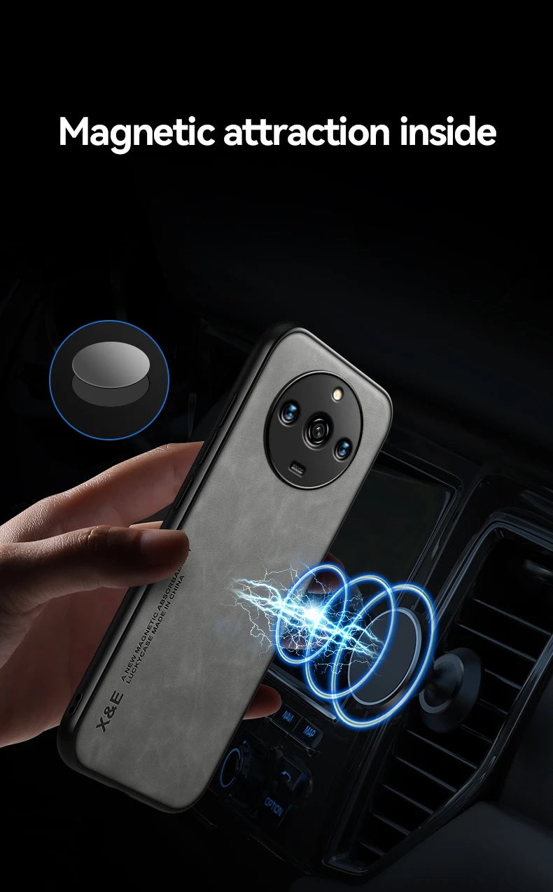 For Realme 11 Pro Plus Case Luxury Leather With Metal Plate Phone Cases For Realme 11 11Pro+ 5G Car Magnetic Holder Back Cover - Caseverse