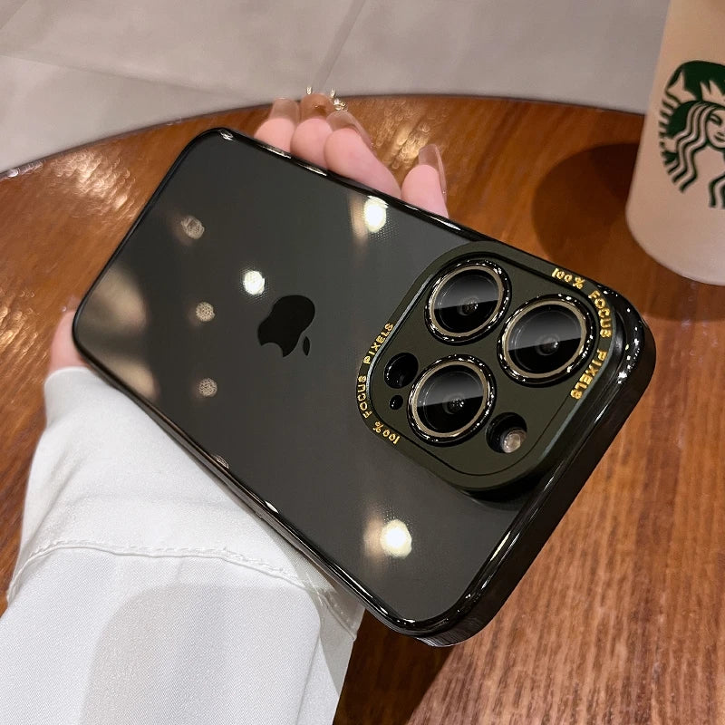 For iPhone 15 Pro Max Luxury Case Metal Camera Protection Transparent Armor Phone Cases for iPhone 12 13 14 Pro Max 14 Pro Plus