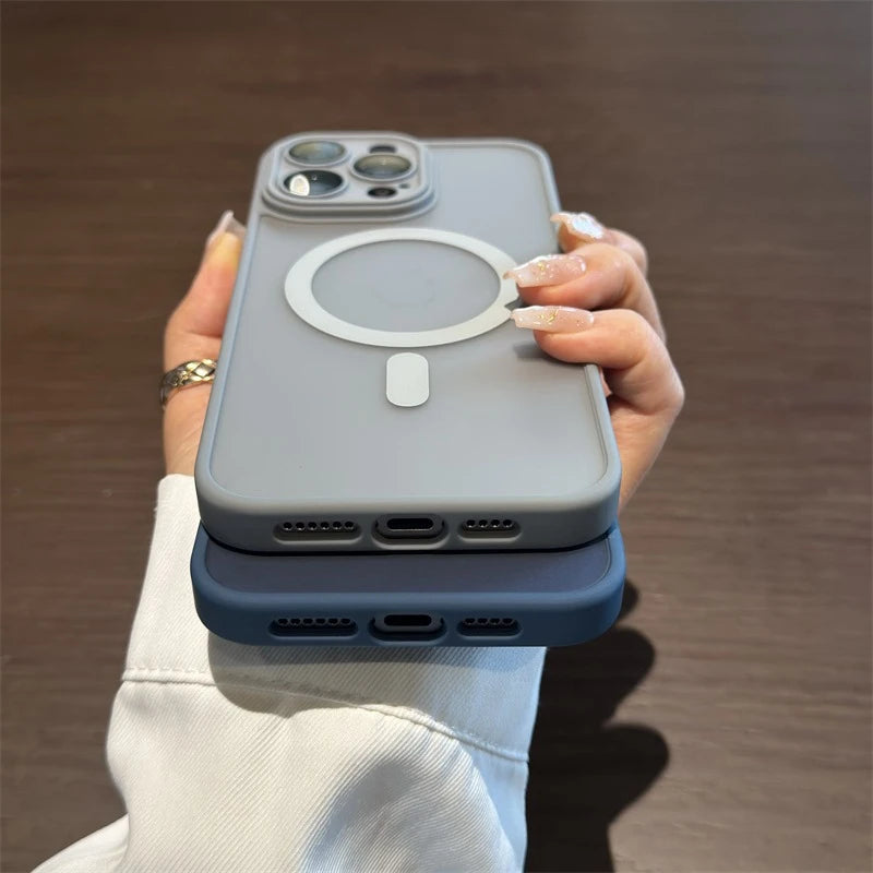 Luxury Magsafe Matte Transparent Phone Cases For iPhone 11 12 13 14 15 16 Pro Max Plus Magnetic Bumper Cases Cover