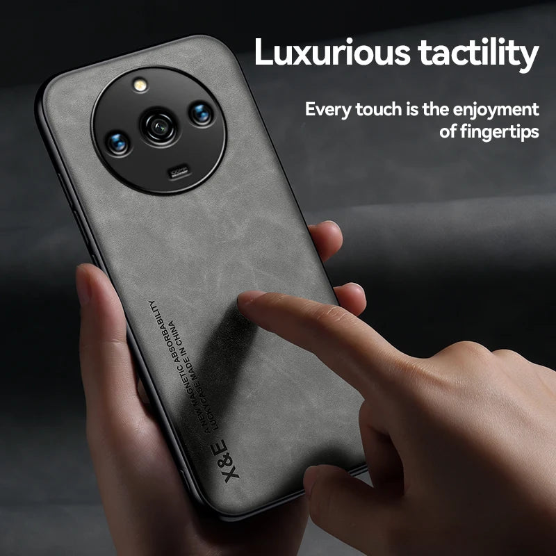 For Realme 11 Pro Plus Case Luxury Leather With Metal Plate Phone Cases For Realme 11 11Pro+ 5G Car Magnetic Holder Back Cover - Caseverse