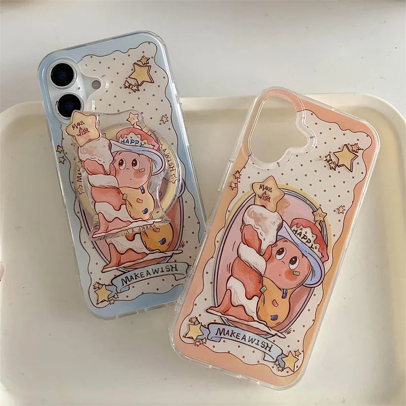 Magnetic Phone Case For iPhone 16 Pro 15 14 13 Pro Max Cover with Magsafe Holder Cute Candle Star Shockproof Silicone Cases 15