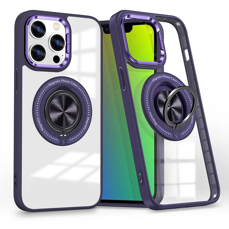 Metal Ring Magnetic Bracket Wireless Charging Phone Case for iPhone 16 15 14 Pro Max