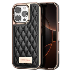 Women'S Faux Leather Phone Case with Argyle Embroidery - Elegant Metal Frame, Shock-Resistant Stylish Cover for Iphone 16 Pro Ma