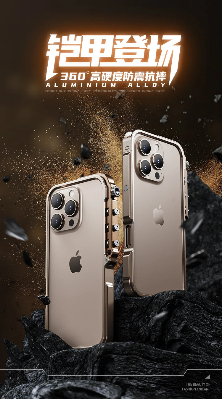New Mechanical Aluminum Alloy Frame Phone Case For iPhone 16 15 Pro Max Metal Bumper Shell for Iphone 16Promax Shockproof Cover