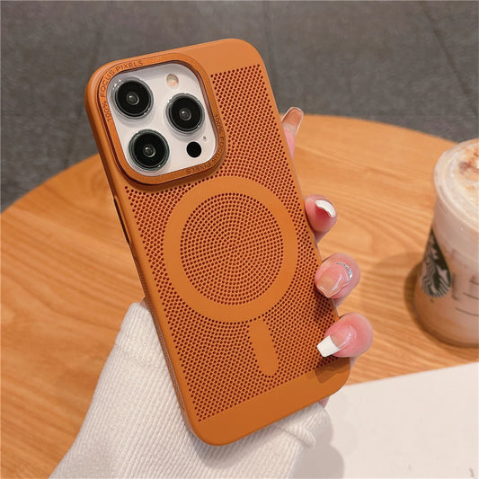 Ultra-thin Cooling Mesh Magnetic Matte Hard Steel Magnetic Shockproof Case for iPhone 15 13 12 14 11 Pro Max