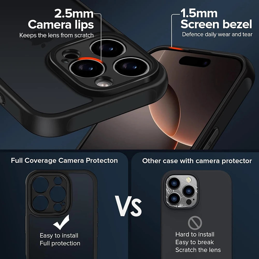 Military Grade Heavy Shockproof Case For iPhone 16 15 14 13 12 11 Pro Max Plus Transparent Black Matte Hybrid Hard PC Cover Soft - Caseverse