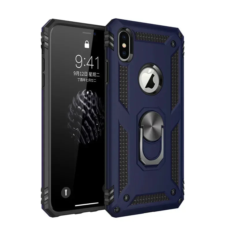 Armor Shockproof Kickstand Phone Case For iPhone 16 15 Pro Max 16 15 Plus Military Grade Anti-drop Protection Finger Ring Cover - Caseverse