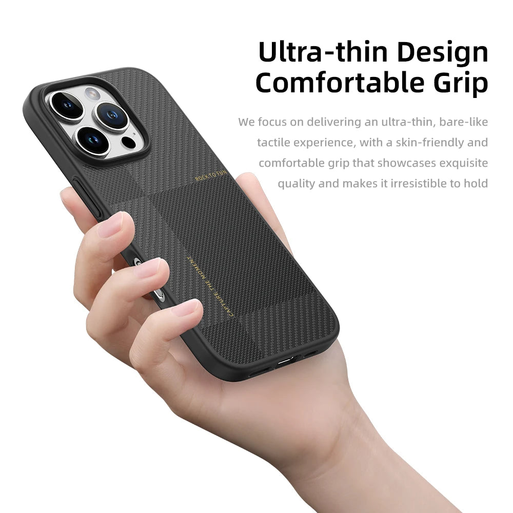 ROCK Aramid Fiber Magnetic Case for iPhone 16 Pro Max Military Grade Shockproof Cover for iPhone 16 Pro Compatible with MagSafe - Caseverse