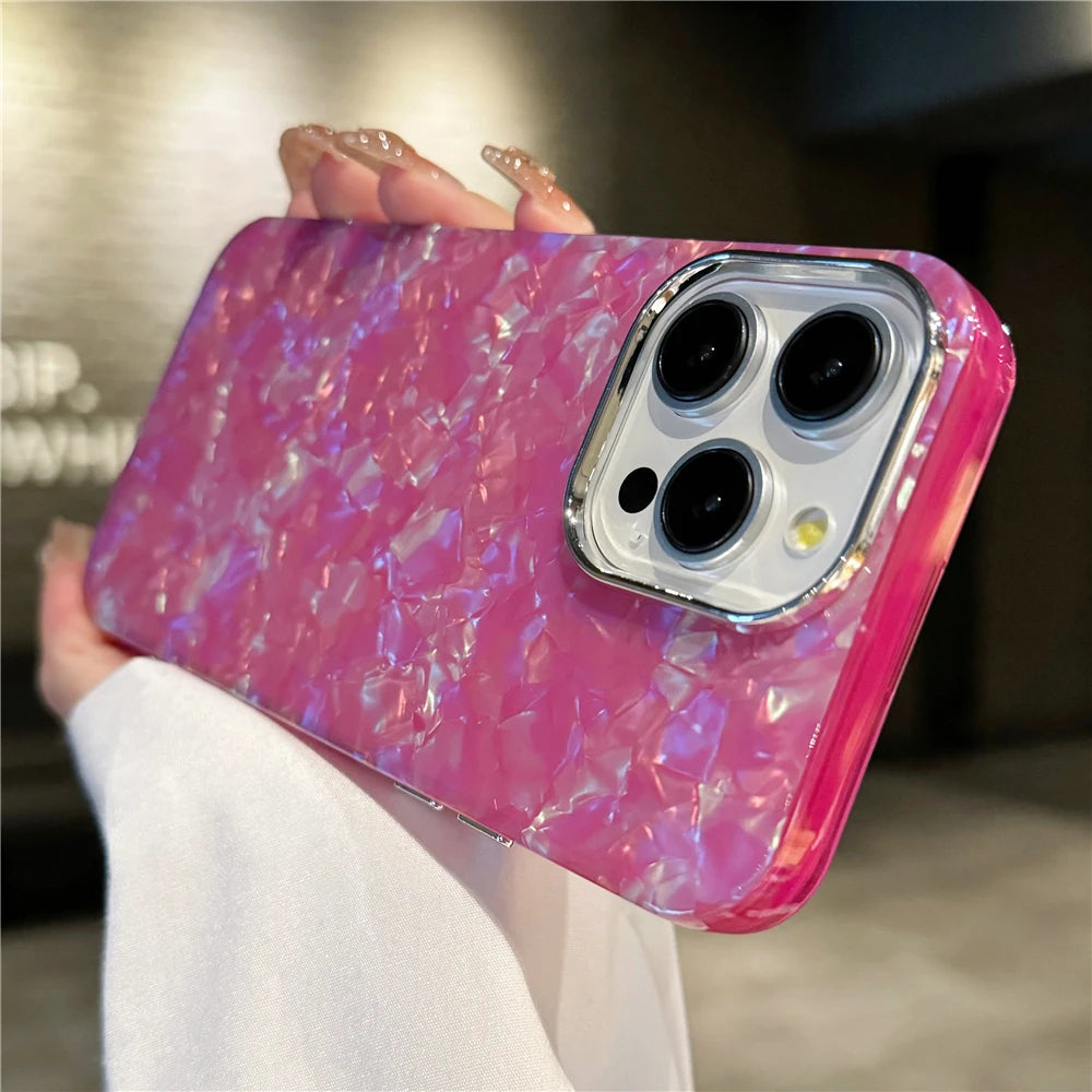 Luxury Bling Glitter Dream Shell Marble Pattern Phone Case For iPhone 16 15 11 12 13 14 Pro Max XR XS X 7 8 Plus Hard PC Cover