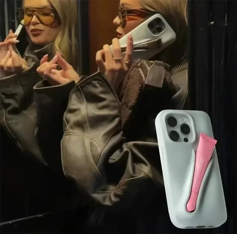Lipstick Make-up Soft Silicone Phone Case for IPhone 16 14 15 Pro Max X Xs XR 11 13 12 Portable Lip Gloss Cover - Caseverse