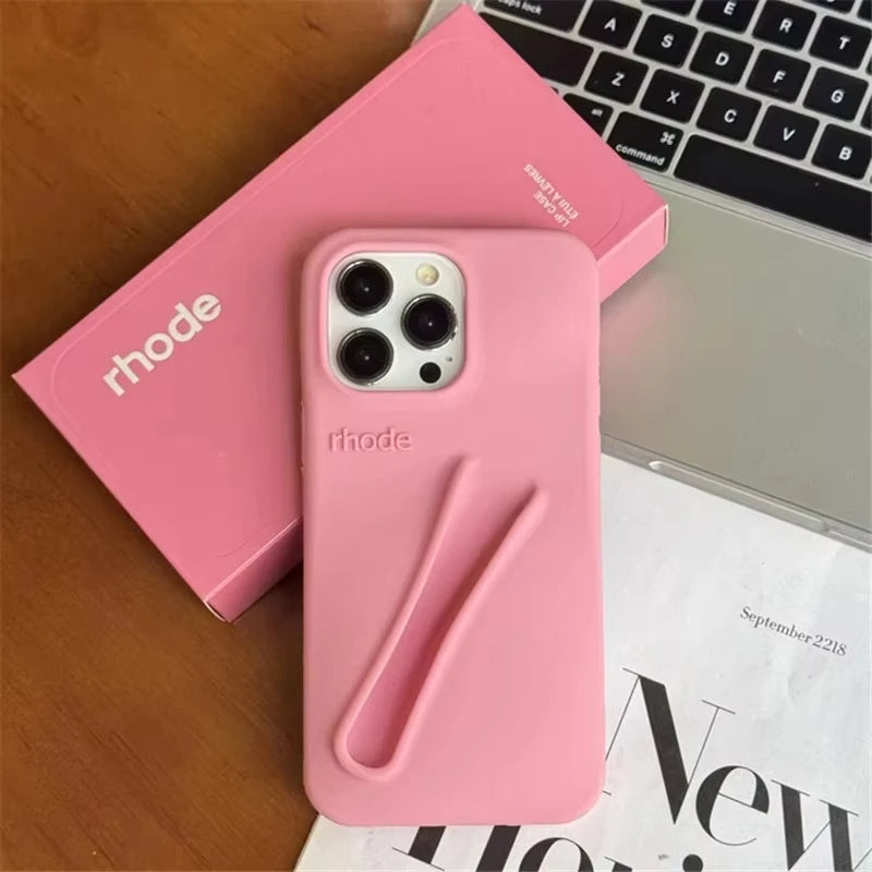 Lipstick Soft Silicone DIY Rhode Phone Case For iPhone 16 15 14 13 12 11 Pro Max Plus Portable Lip Gloss Holder Ins Hot Cover - Caseverse