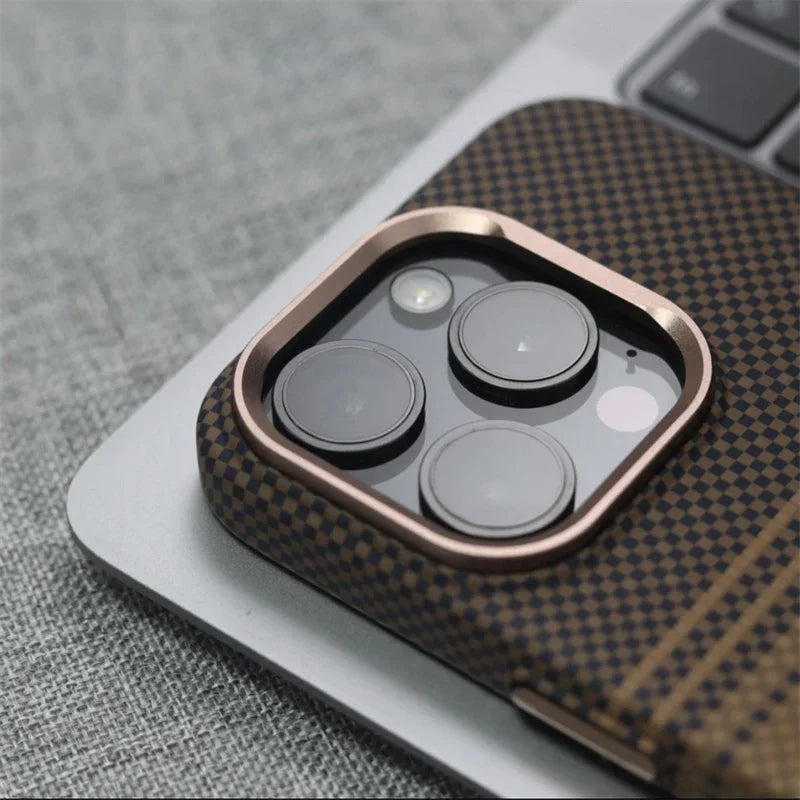 Luxury Matte Carbon Kevlar Metal Lens Magsafe Case For IPhone 16 Plus 15 14 13 12 Pro Max High Quality Business Phone Hard Cover