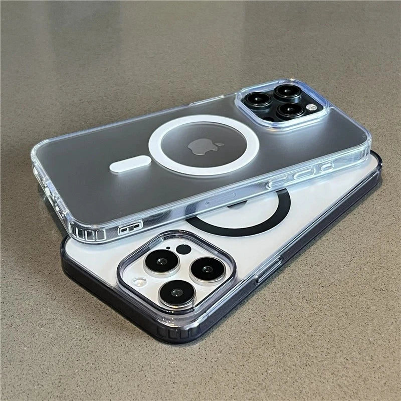 Luxury Matte Magsafe Wireless Charging Phone Case For iPhone 11 12 13 14 15 16 Pro Max Plus Bumper Magnetic Transparent Cover - Caseverse