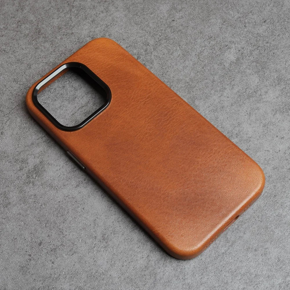 YMW Magnetic Genuine Leather Case for iPhone 16 Pro Max 15 14 Personality Cowhide Magnetic Phone Cover - Caseverse