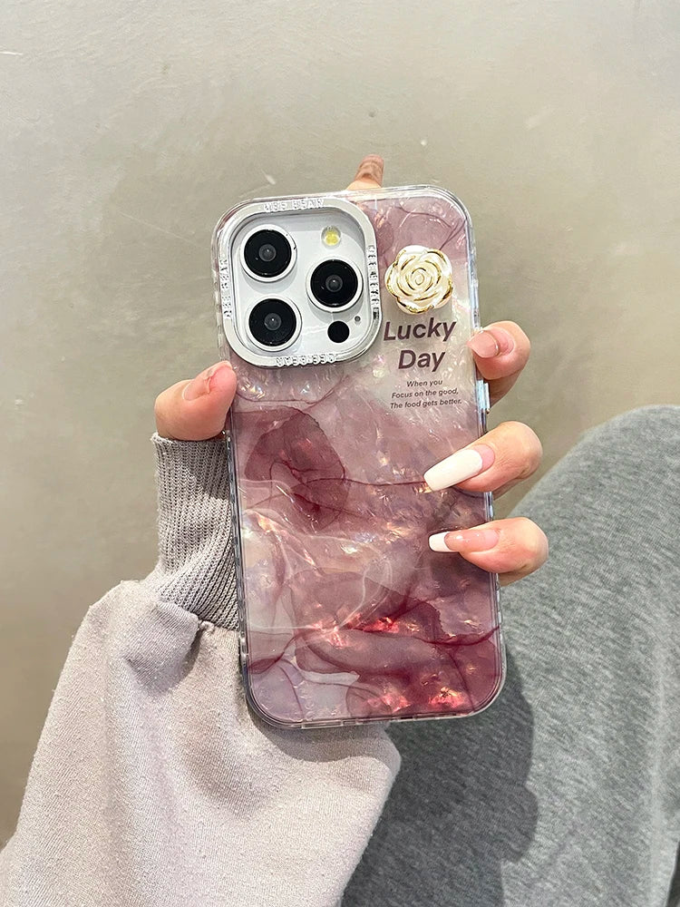 Fashion Glitter Laser Shiny Floral Marble Pattern Shell Case For iPhone 15 Pro Max 16 14 13 11 12 Shockproof Phone Cover Bumper - Caseverse