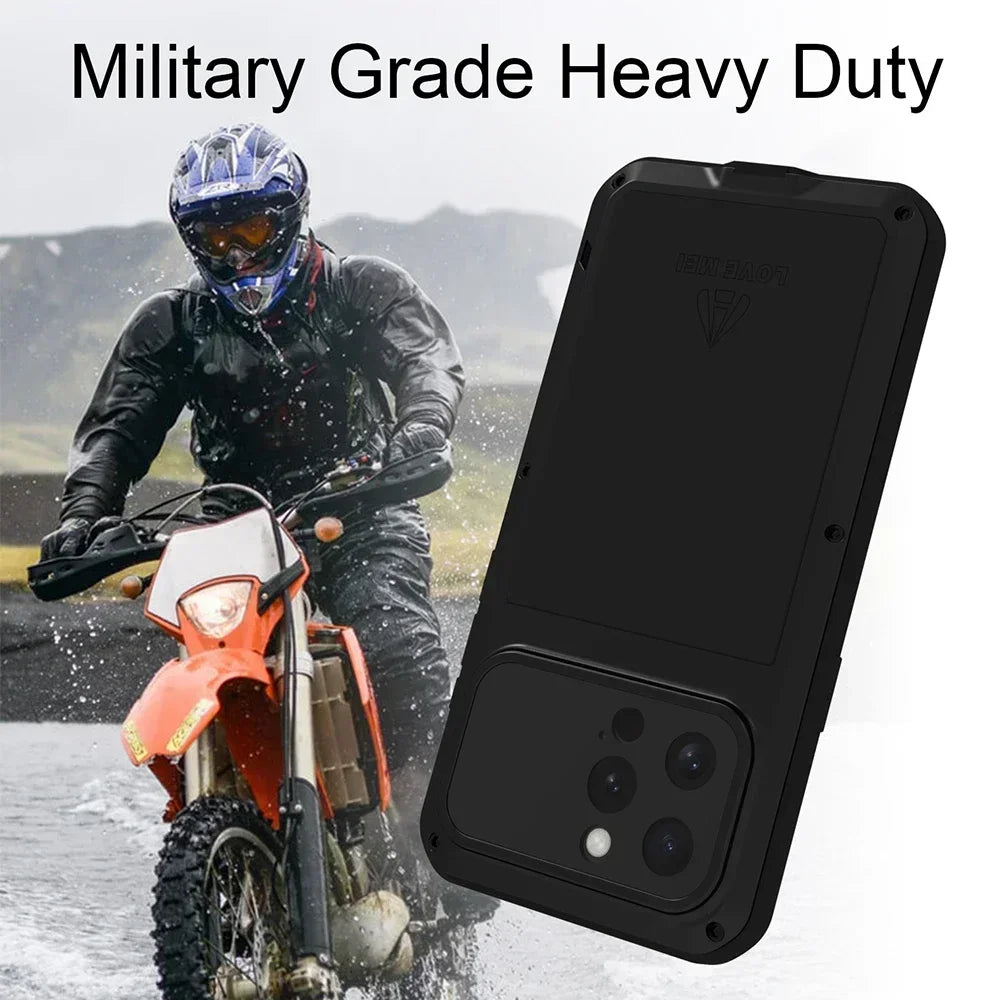 Original LOVE MEI Metal Armor For iphone 16 Pro Max Case 15 Plus 14 Military Grade Silicone Shockproof Cover Built-in Protector - Caseverse