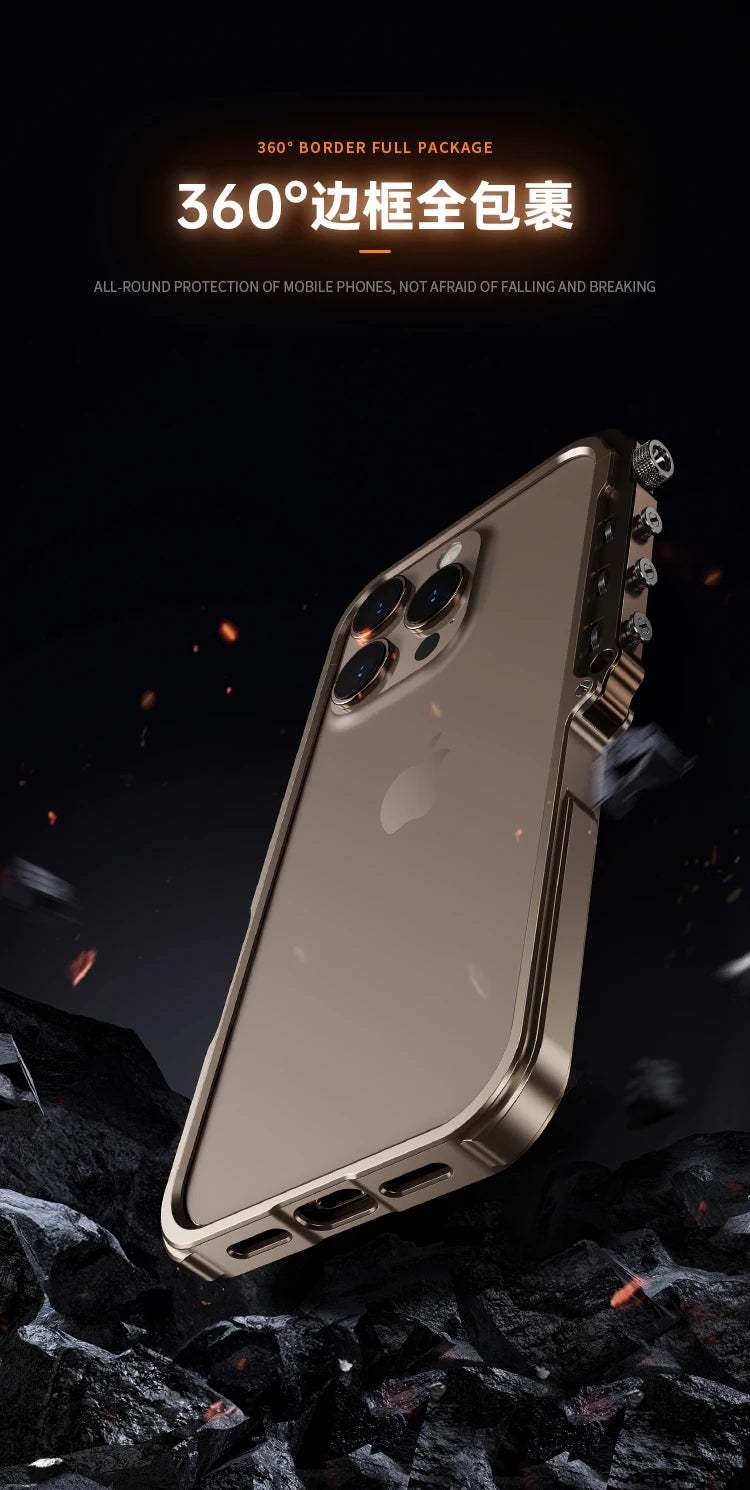 New Mechanical Aluminum Alloy Frame Phone Case For iPhone 16 15 Pro Max Metal Bumper Shell for Iphone 16Promax Shockproof Cover