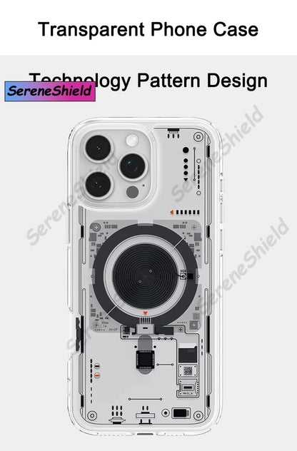 Latest Technology Phone Case for iPhone 16 Pro Max 15 Plus 14 Pro 13 Fine Hole Circuit Board Magnetic Anti-fall Phone Case