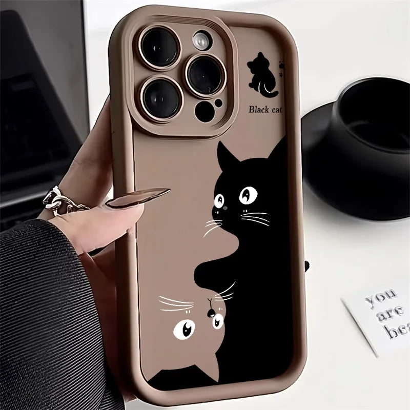 Candy Color Cute Cat Phone Case For iPhone 16, 15 Matte Shockproof Cover - Caseverse