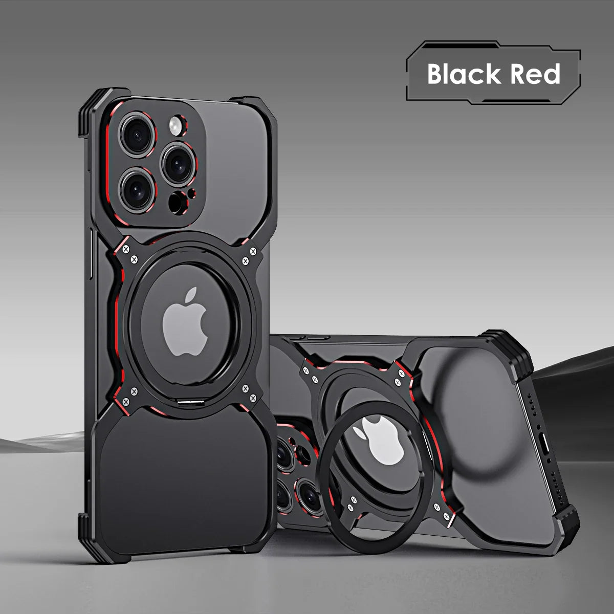 360° Stand Metal Rimless Magnetic Phone Case For iPhone 13 14 15 Pro Max Metal Bumper Lens Protection Metal Skeleton Phone Cover